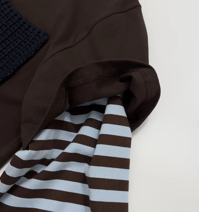 Brown Layered-Look Striped Long-Sleeve Top in Brown and Blue, product view 06