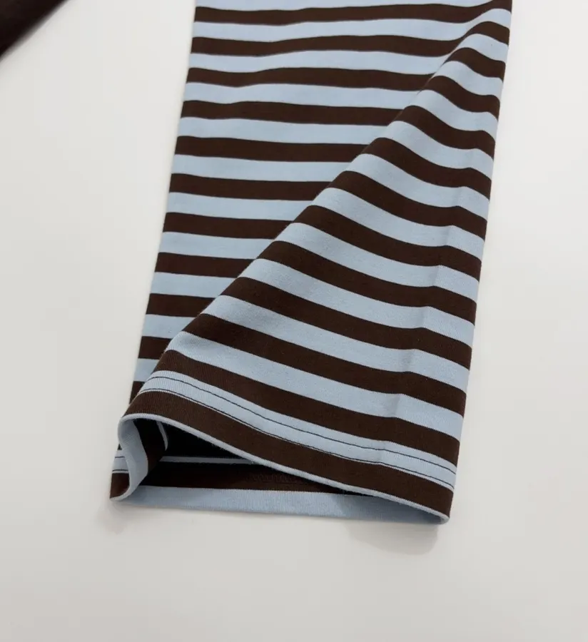 Brown Layered-Look Striped Long-Sleeve Top in Brown and Blue, product view 07