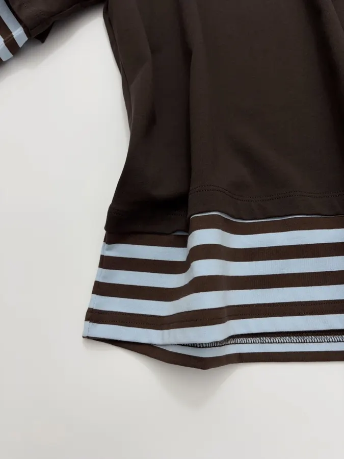 Brown Layered-Look Striped Long-Sleeve Top in Brown and Blue, product view 10