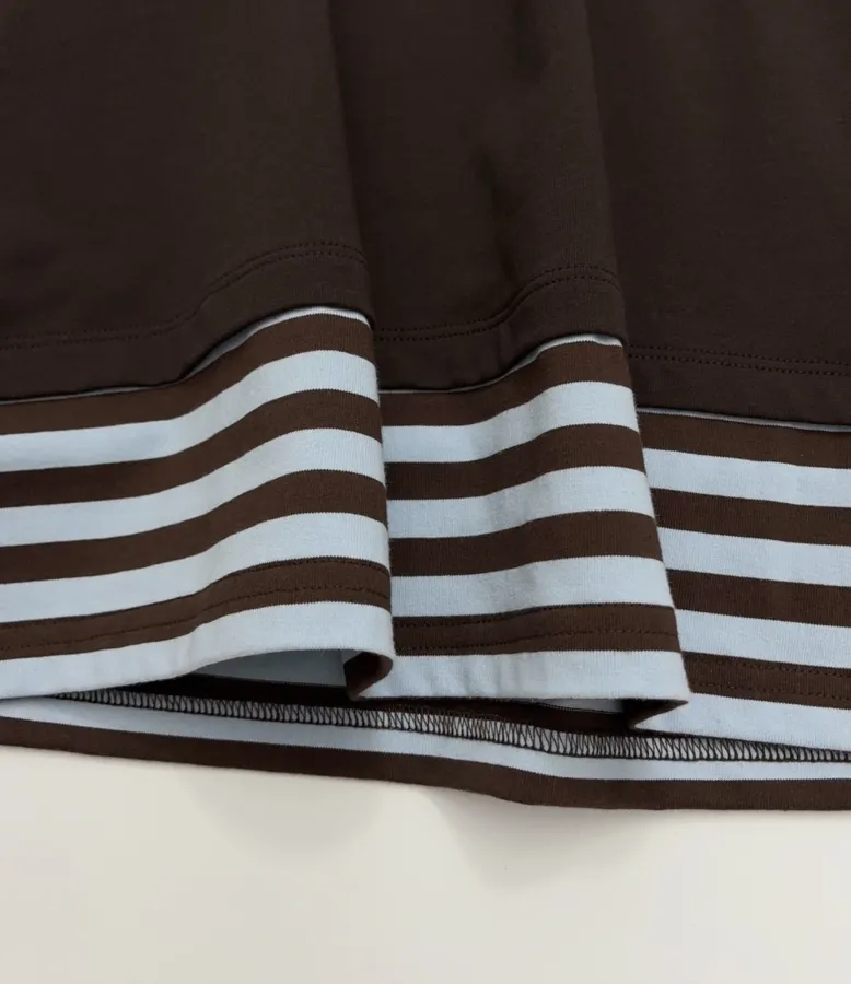 Brown Layered-Look Striped Long-Sleeve Top in Brown and Blue, product view 11