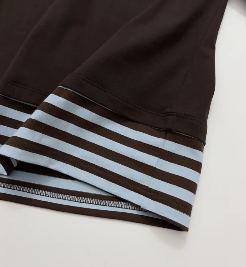 Brown Layered-Look Striped Long-Sleeve Top in Brown and Blue, product view 13