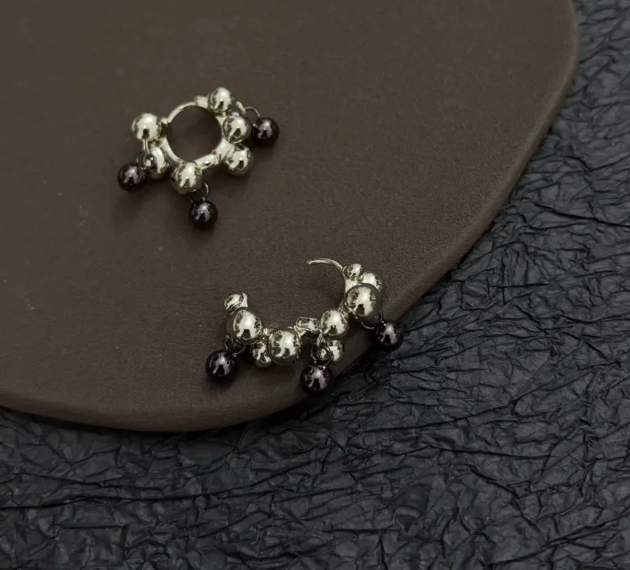 Retro Pendant Contrast Brass Ball Earrings in Gold and Burgundy, product view 02