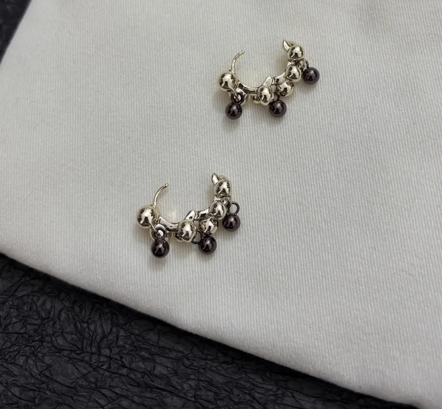 Retro Pendant Contrast Brass Ball Earrings in Gold and Burgundy, product view 06