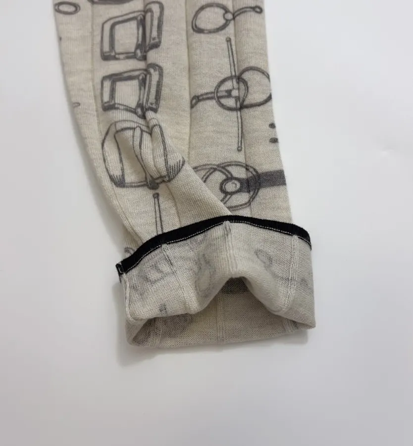 Printed Crew-Neck Long-Sleeve Knitted Cardigan in Beige and Black, product view 06