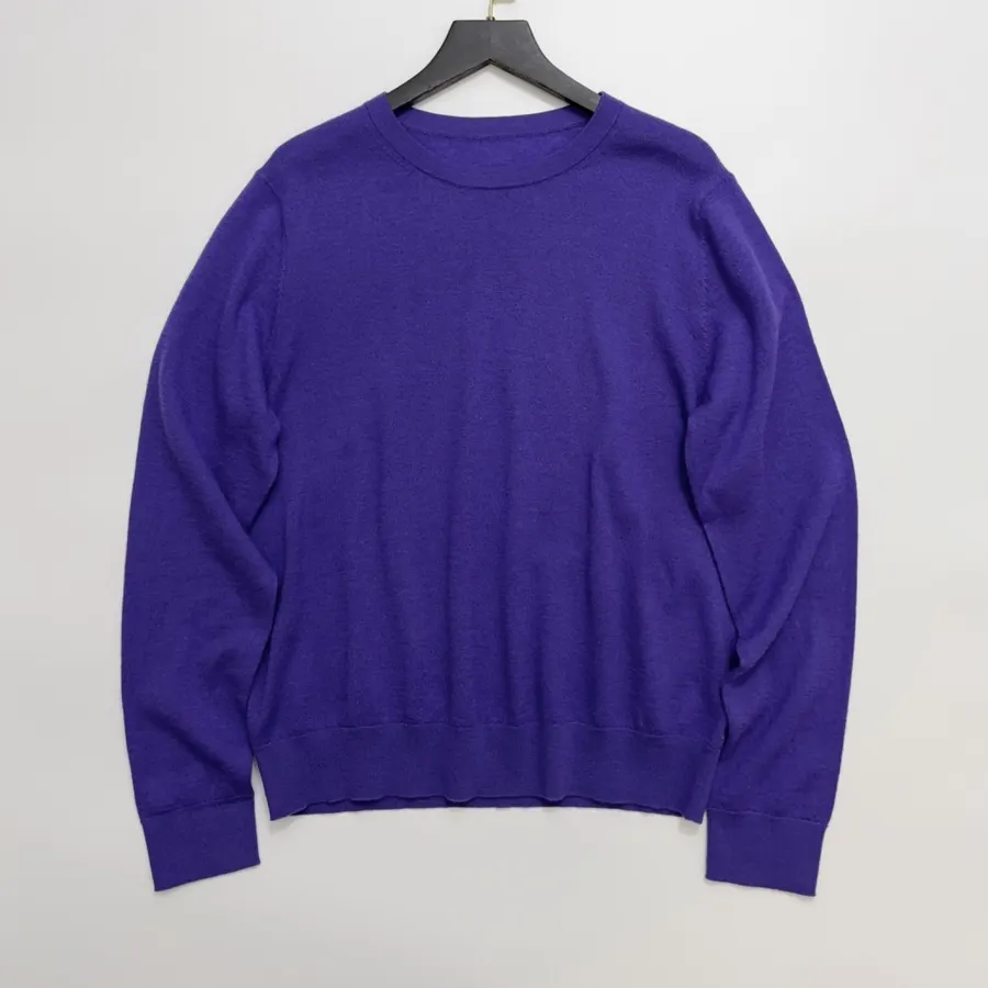Relaxed Lightweight Crew-Neck Wool Sweater in Purple, product view 01
