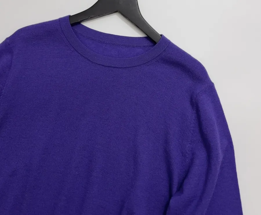 Relaxed Lightweight Crew-Neck Wool Sweater in Purple, product view 02