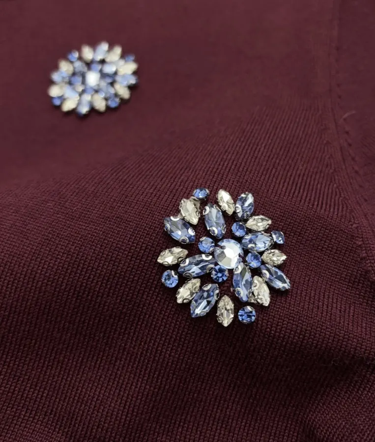 Crystal-Embellished Embroidered Pullover Sweater in Burgundy, product view 06