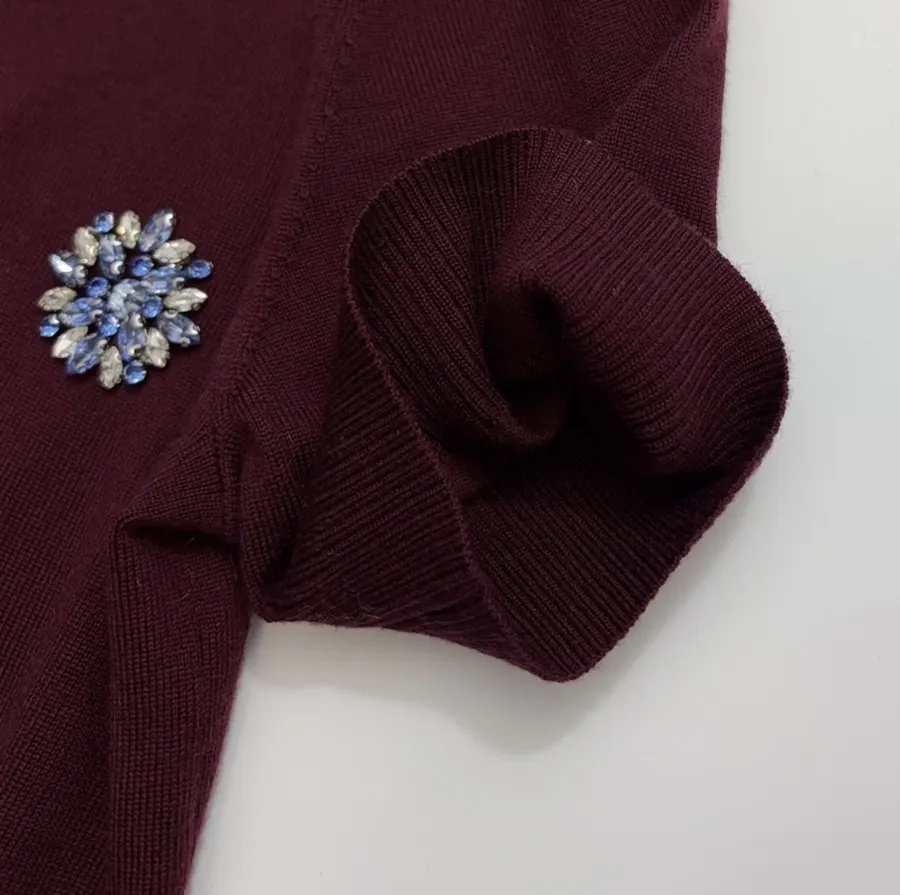 Crystal-Embellished Embroidered Pullover Sweater in Burgundy, product view 07