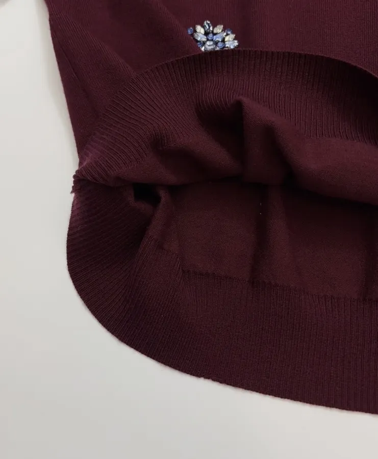 Crystal-Embellished Embroidered Pullover Sweater in Burgundy, product view 11