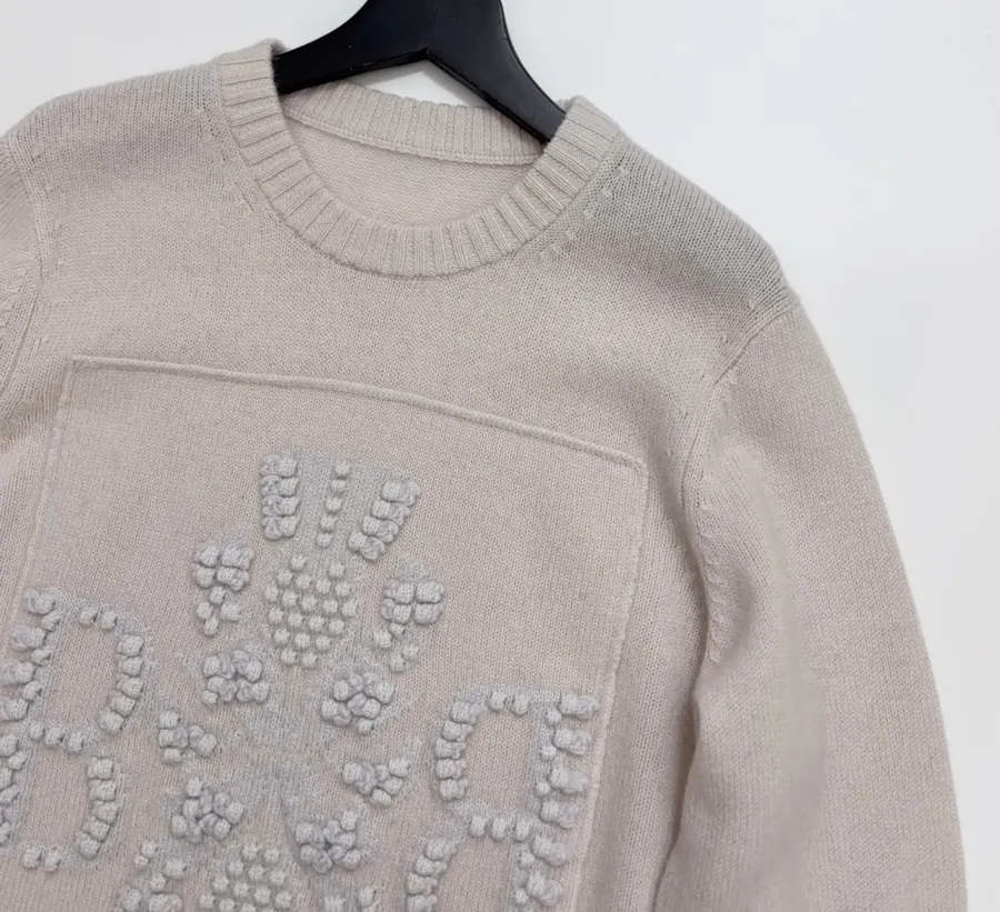 Colorblock Letter Crew-Neck Pullover Knitted Sweater in Taupe, product view 02
