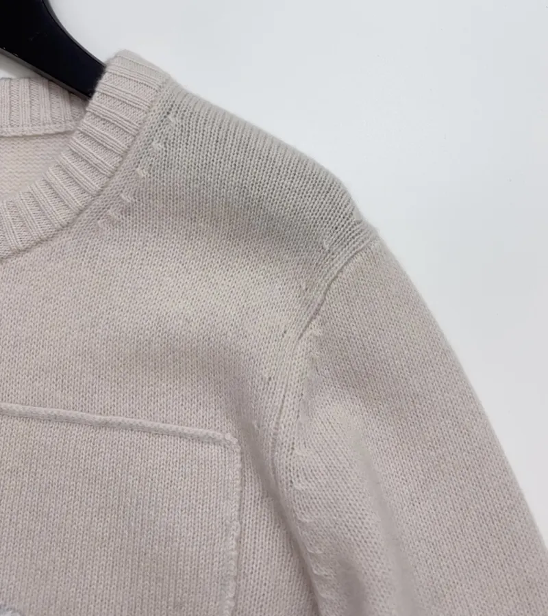Colorblock Letter Crew-Neck Pullover Knitted Sweater in Taupe, product view 03