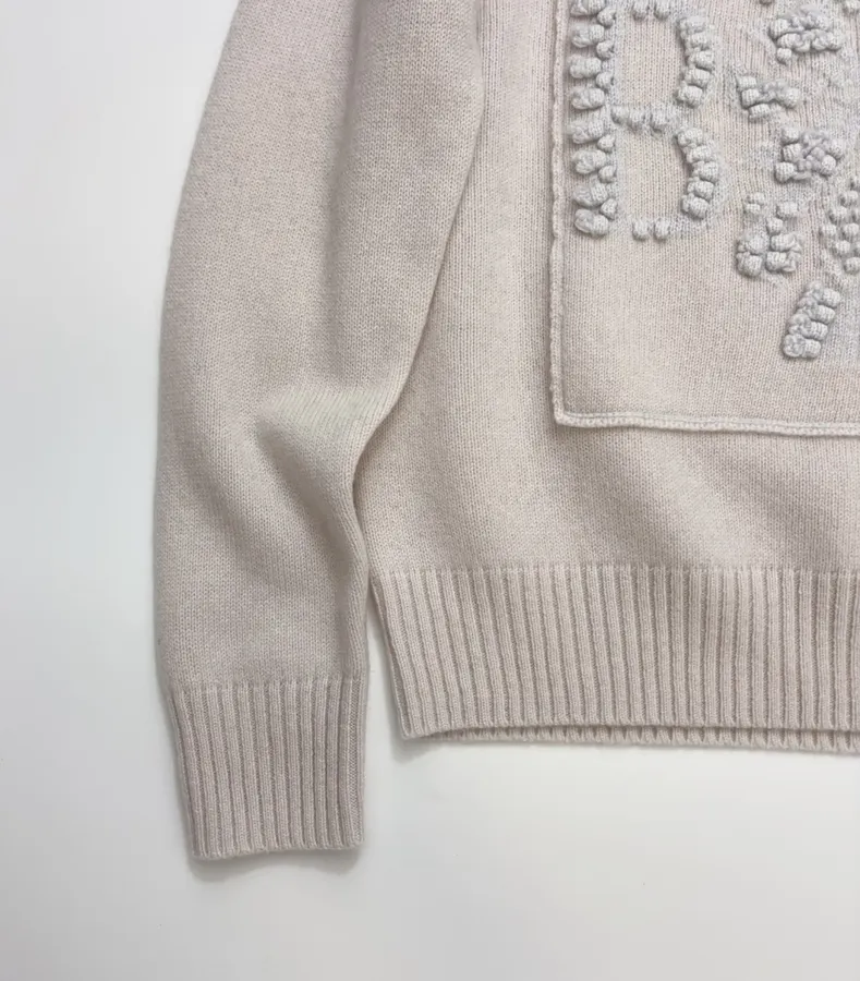 Colorblock Letter Crew-Neck Pullover Knitted Sweater in Taupe, product view 10