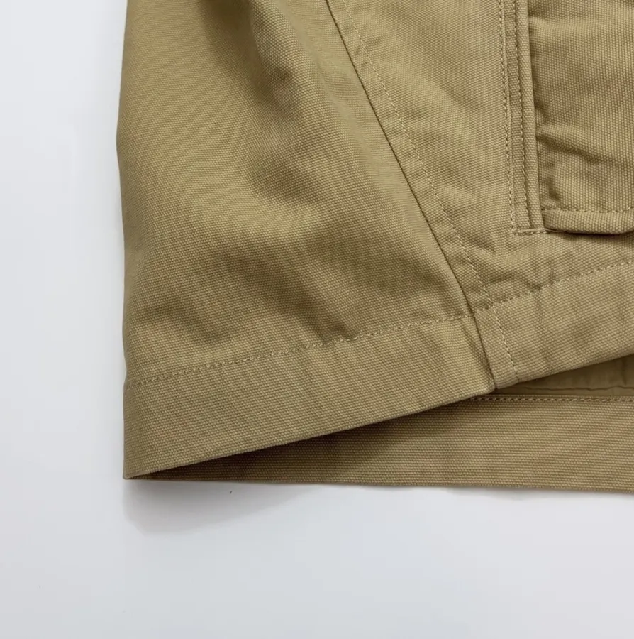 Coat, Unisex Style Jacket with Stand Collar, Short Length Top in Camel, product view 12