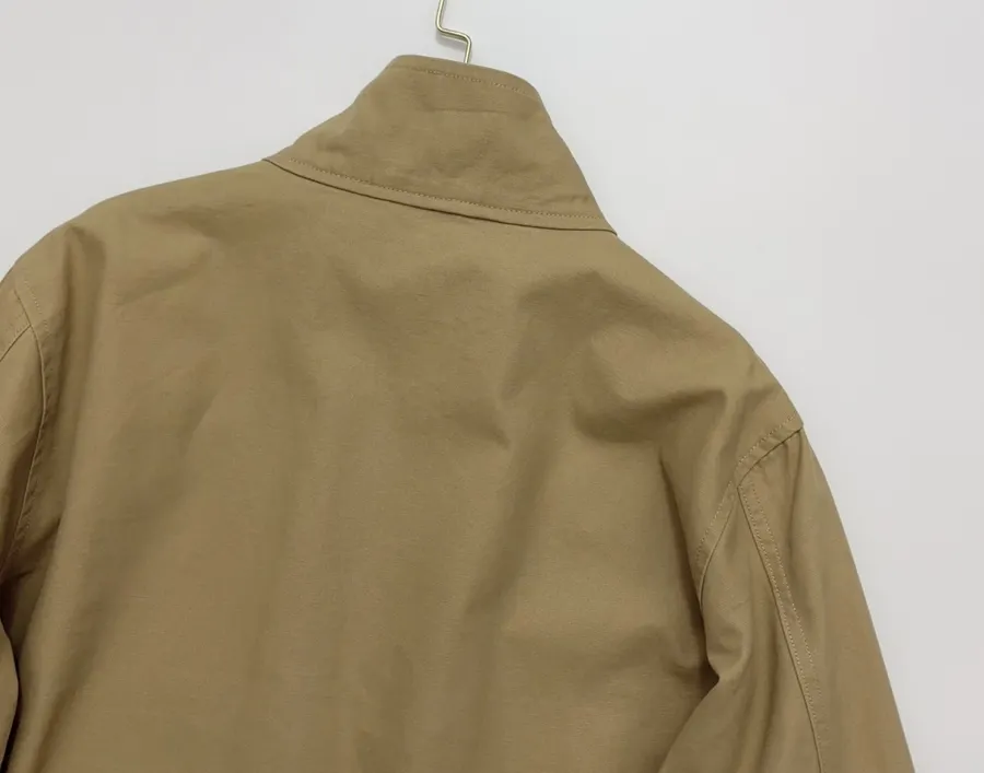 Coat, Unisex Style Jacket with Stand Collar, Short Length Top in Camel, product view 19