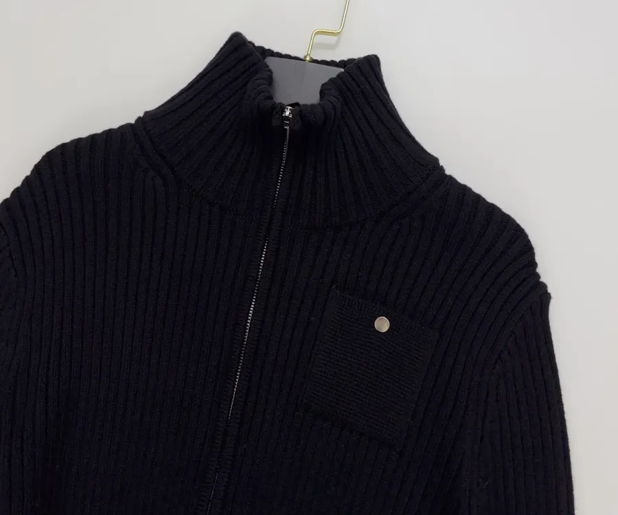 Knitted Sweater Zip-Up Stand-Collar Cardigan Outerwear in Black, product view 03