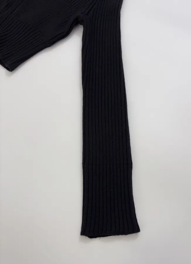 Knitted Sweater Zip-Up Stand-Collar Cardigan Outerwear in Black, product view 06