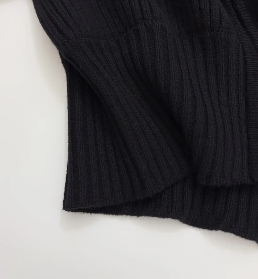 Knitted Sweater Zip-Up Stand-Collar Cardigan Outerwear in Black, product view 09