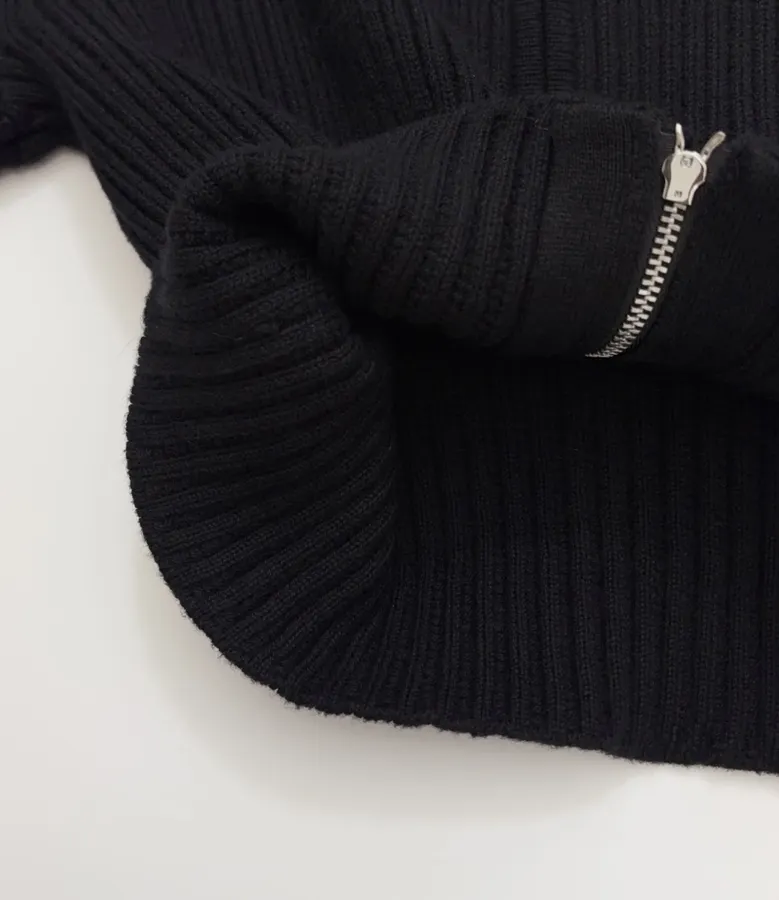 Knitted Sweater Zip-Up Stand-Collar Cardigan Outerwear in Black, product view 10