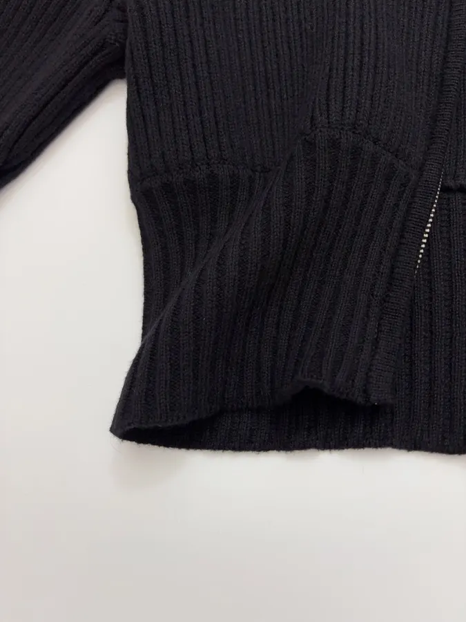 Knitted Sweater Zip-Up Stand-Collar Cardigan Outerwear in Black, product view 12