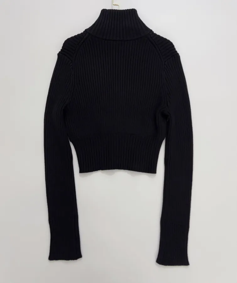 Knitted Sweater Zip-Up Stand-Collar Cardigan Outerwear in Black, product view 13
