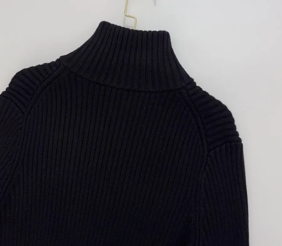 Knitted Sweater Zip-Up Stand-Collar Cardigan Outerwear in Black, product view 14