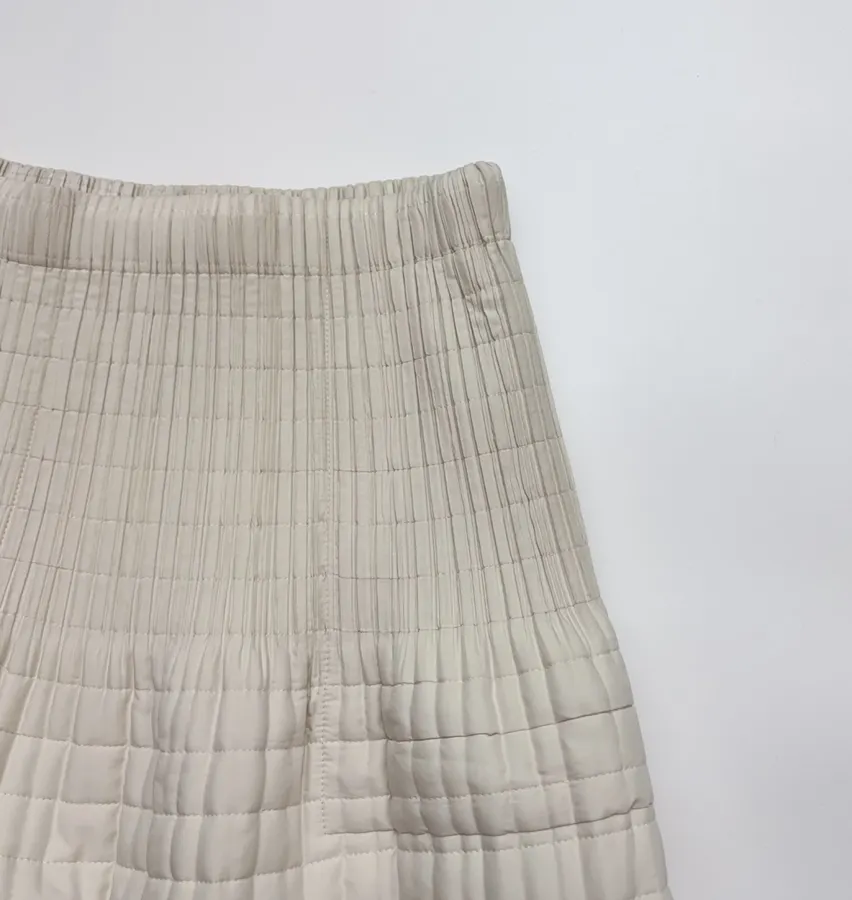 Ivory Quilted Pleated A-Line Midi Skirt in Off-White, product view 03