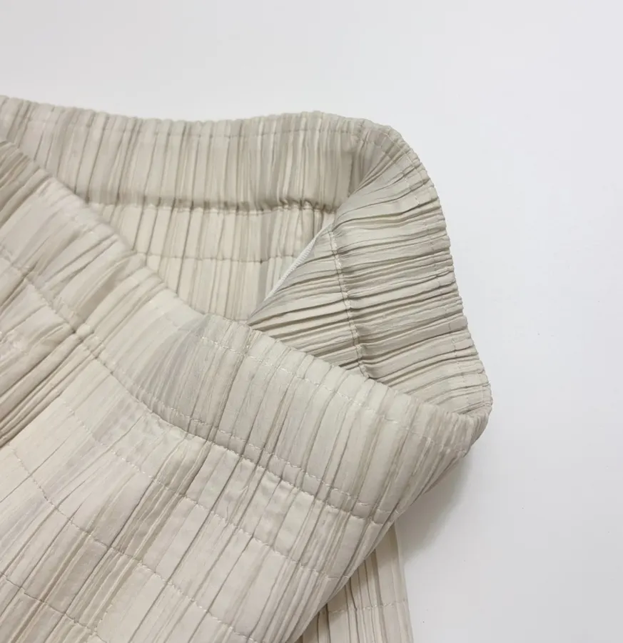 Ivory Quilted Pleated A-Line Midi Skirt in Off-White, product view 05