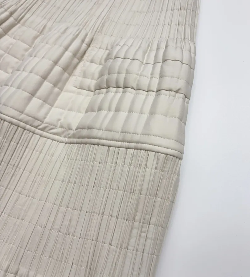 Ivory Quilted Pleated A-Line Midi Skirt in Off-White, product view 06