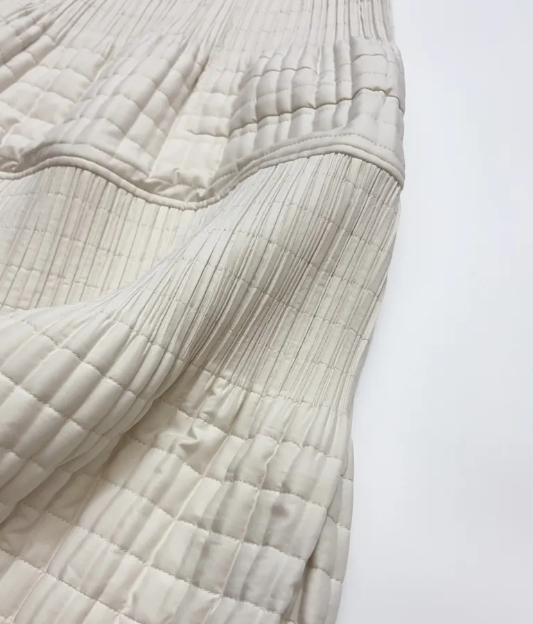 Ivory Quilted Pleated A-Line Midi Skirt in Off-White, product view 07