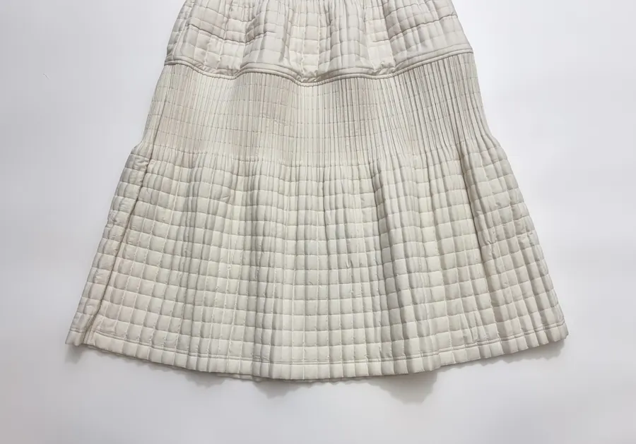 Ivory Quilted Pleated A-Line Midi Skirt in Off-White, product view 08