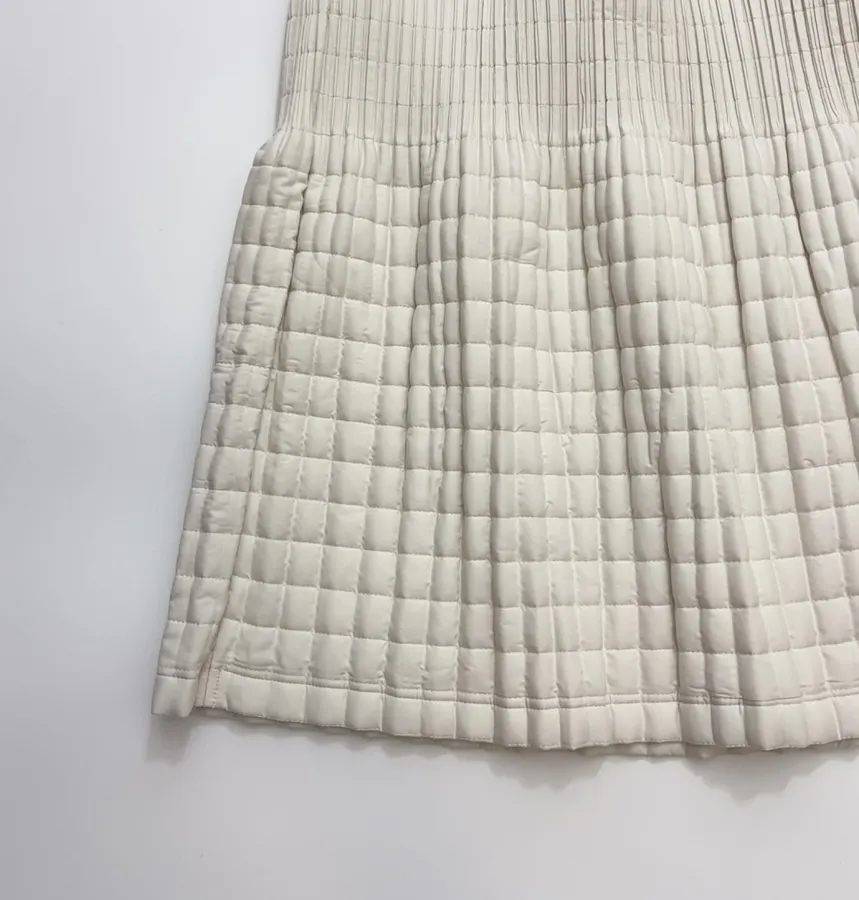 Ivory Quilted Pleated A-Line Midi Skirt in Off-White, product view 09