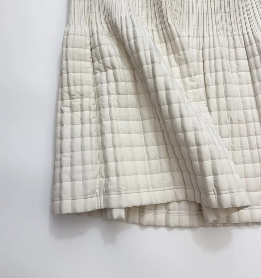 Ivory Quilted Pleated A-Line Midi Skirt in Off-White, product view 10