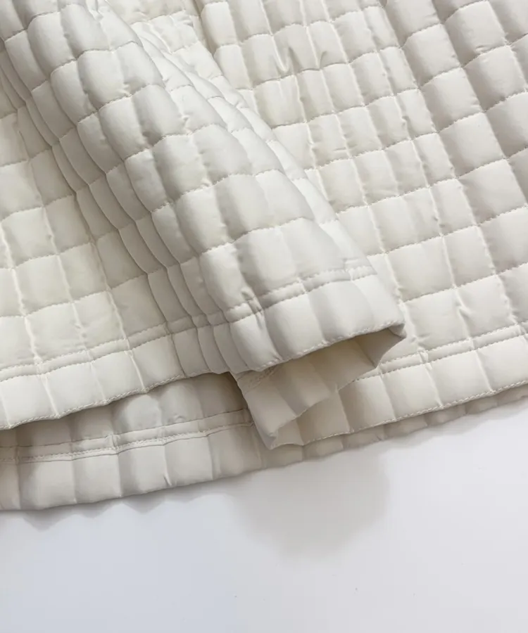 Ivory Quilted Pleated A-Line Midi Skirt in Off-White, product view 11