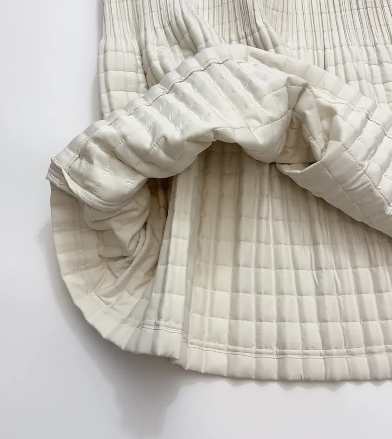 Ivory Quilted Pleated A-Line Midi Skirt in Off-White, product view 13