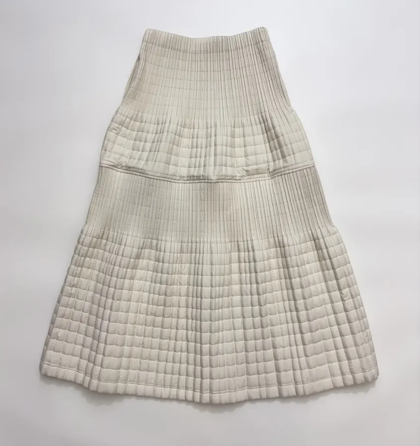 Ivory Quilted Pleated A-Line Midi Skirt in Off-White, product view 14
