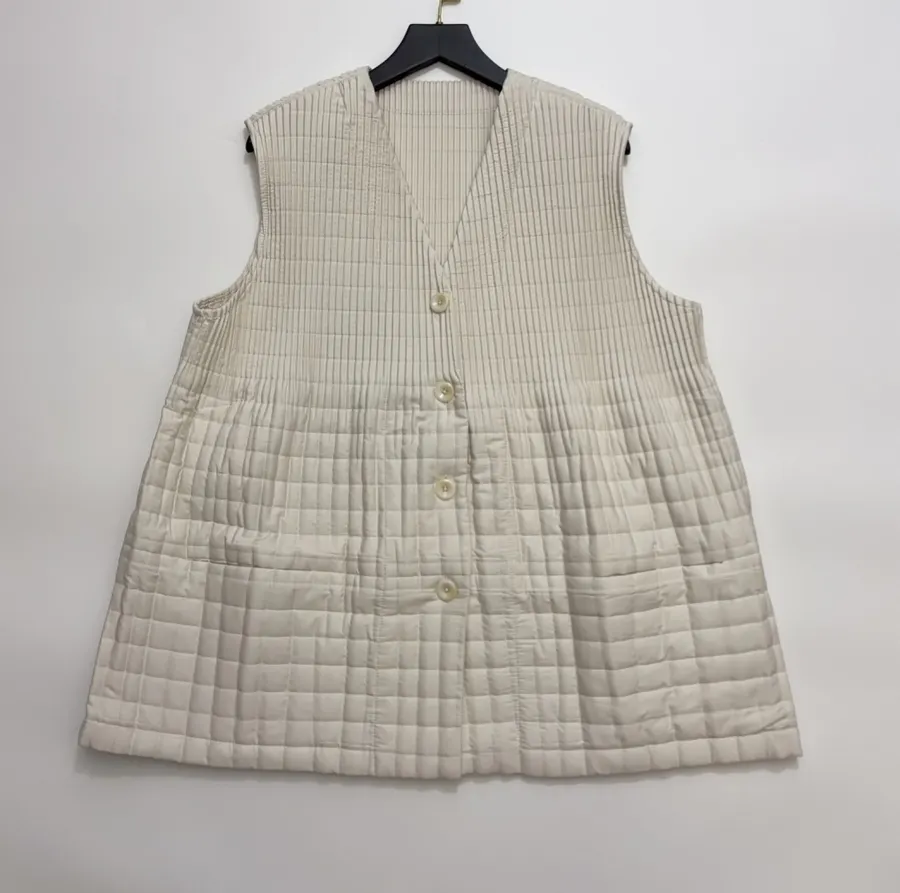 Asymmetric Hand-Pleated Sleeveless Vest in Light Gray, product view 01