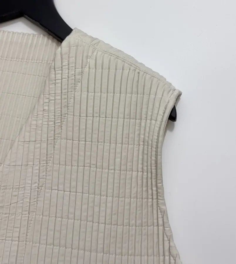 Asymmetric Hand-Pleated Sleeveless Vest in Light Gray, product view 03