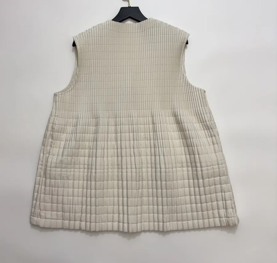 Asymmetric Hand-Pleated Sleeveless Vest in Light Gray, product view 10