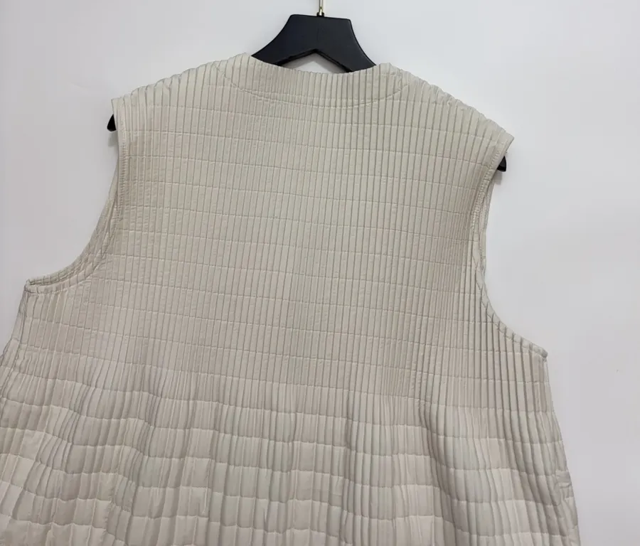 Asymmetric Hand-Pleated Sleeveless Vest in Light Gray, product view 11