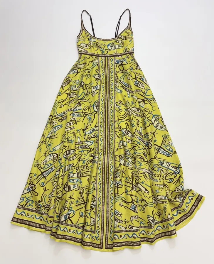Retro Graffiti Small Fish Yellow Slip Dress in Yellow, product view 01