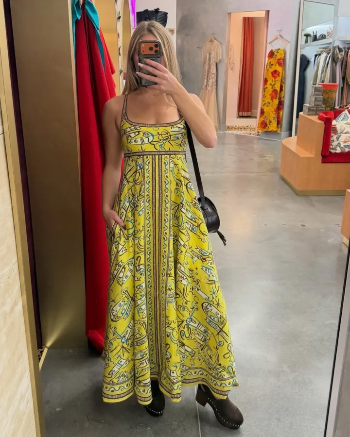 Retro Graffiti Small Fish Yellow Slip Dress in Yellow, product view 03