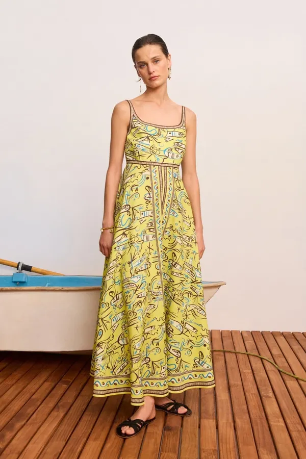 Retro Graffiti Small Fish Yellow Slip Dress in Yellow, product view 04