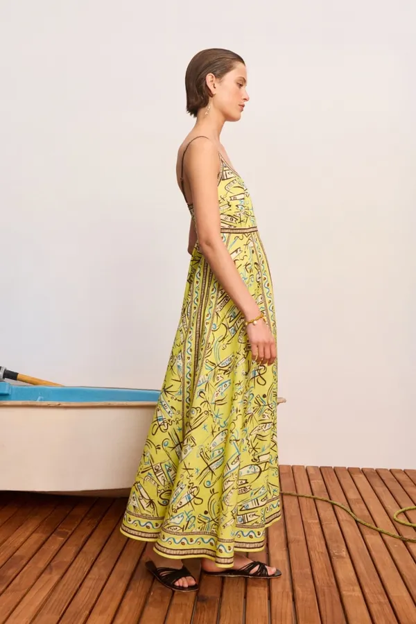 Retro Graffiti Small Fish Yellow Slip Dress in Yellow, product view 05