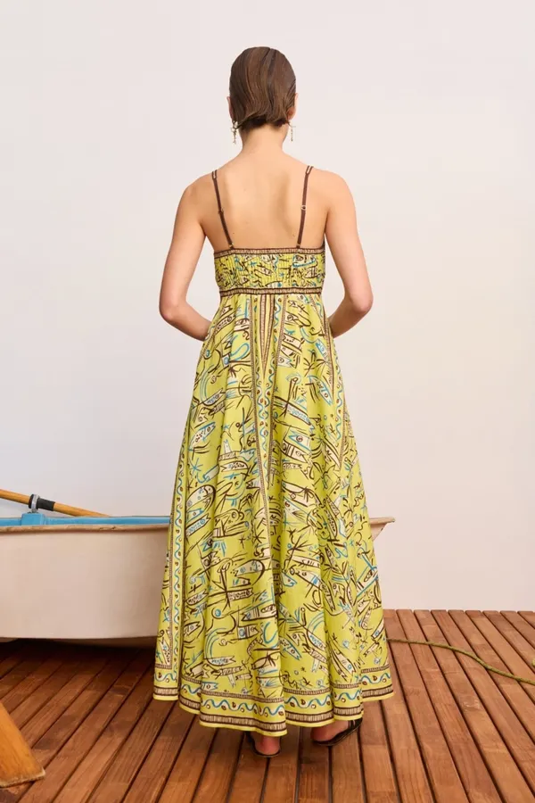 Retro Graffiti Small Fish Yellow Slip Dress in Yellow, product view 06