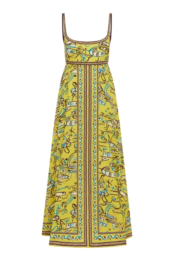 Retro Graffiti Small Fish Yellow Slip Dress in Yellow, product view 08