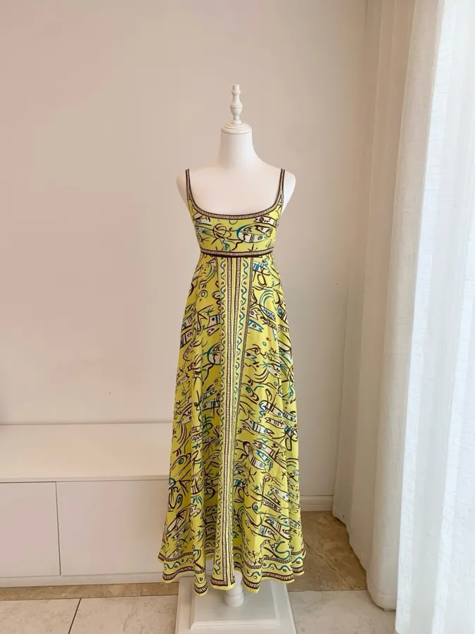 Retro Graffiti Small Fish Yellow Slip Dress in Yellow, product view 09