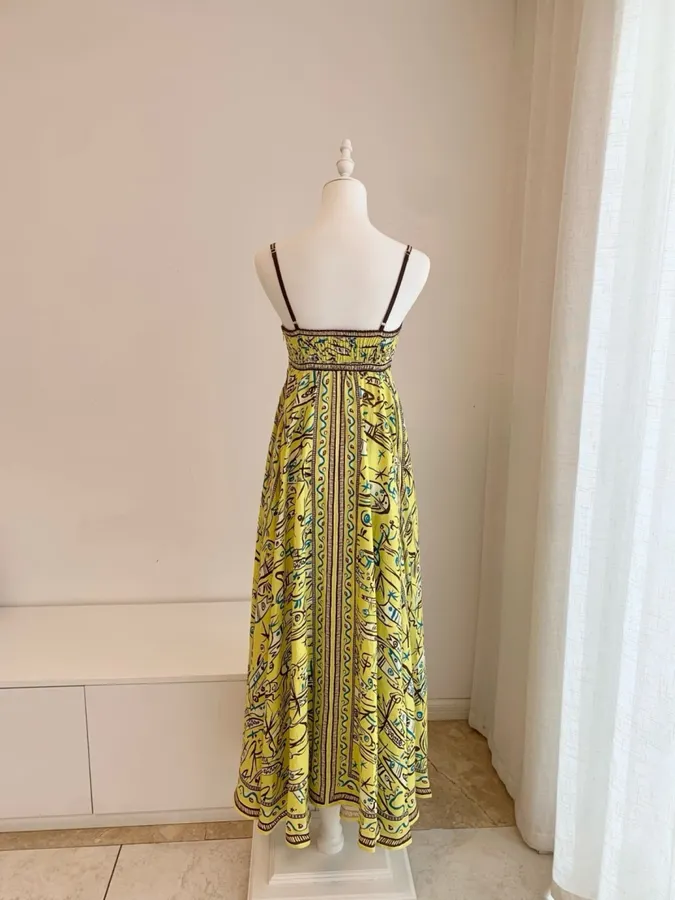 Retro Graffiti Small Fish Yellow Slip Dress in Yellow, product view 10