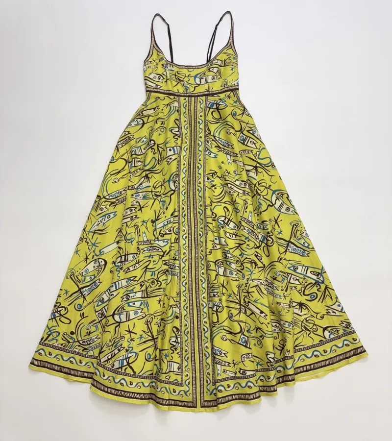 Retro Graffiti Small Fish Yellow Slip Dress in Yellow, product view 11