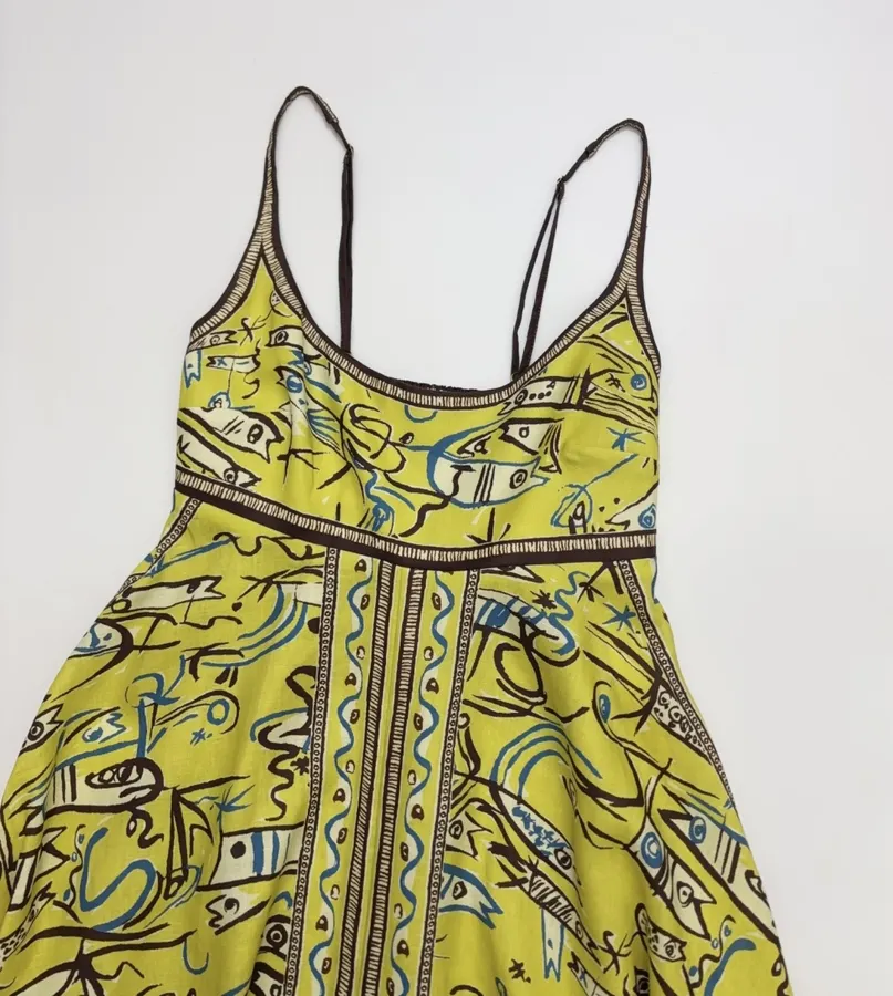 Retro Graffiti Small Fish Yellow Slip Dress in Yellow, product view 12