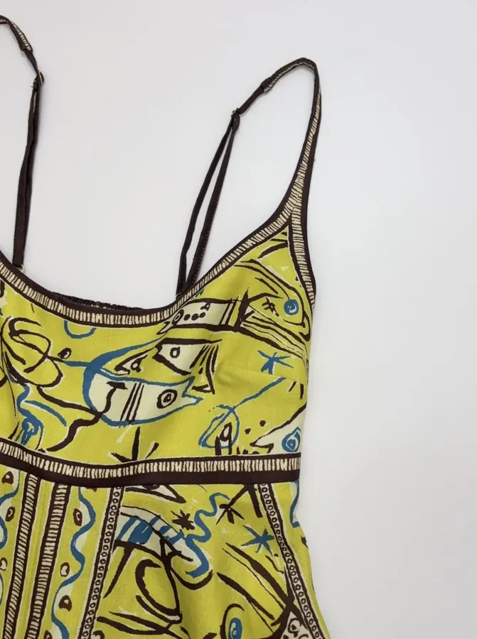 Retro Graffiti Small Fish Yellow Slip Dress in Yellow, product view 13